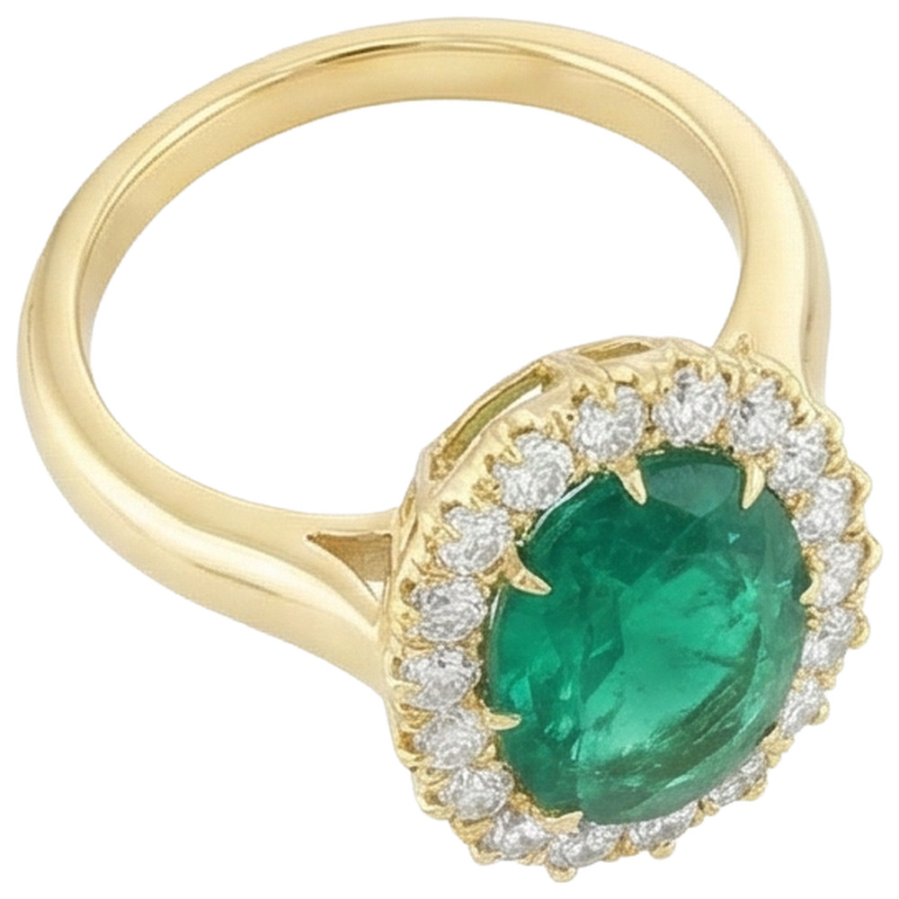 natural round emerald 7.50ct ring top view