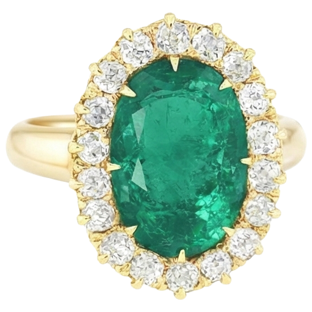 natural round emerald 7.50ct ring side angle