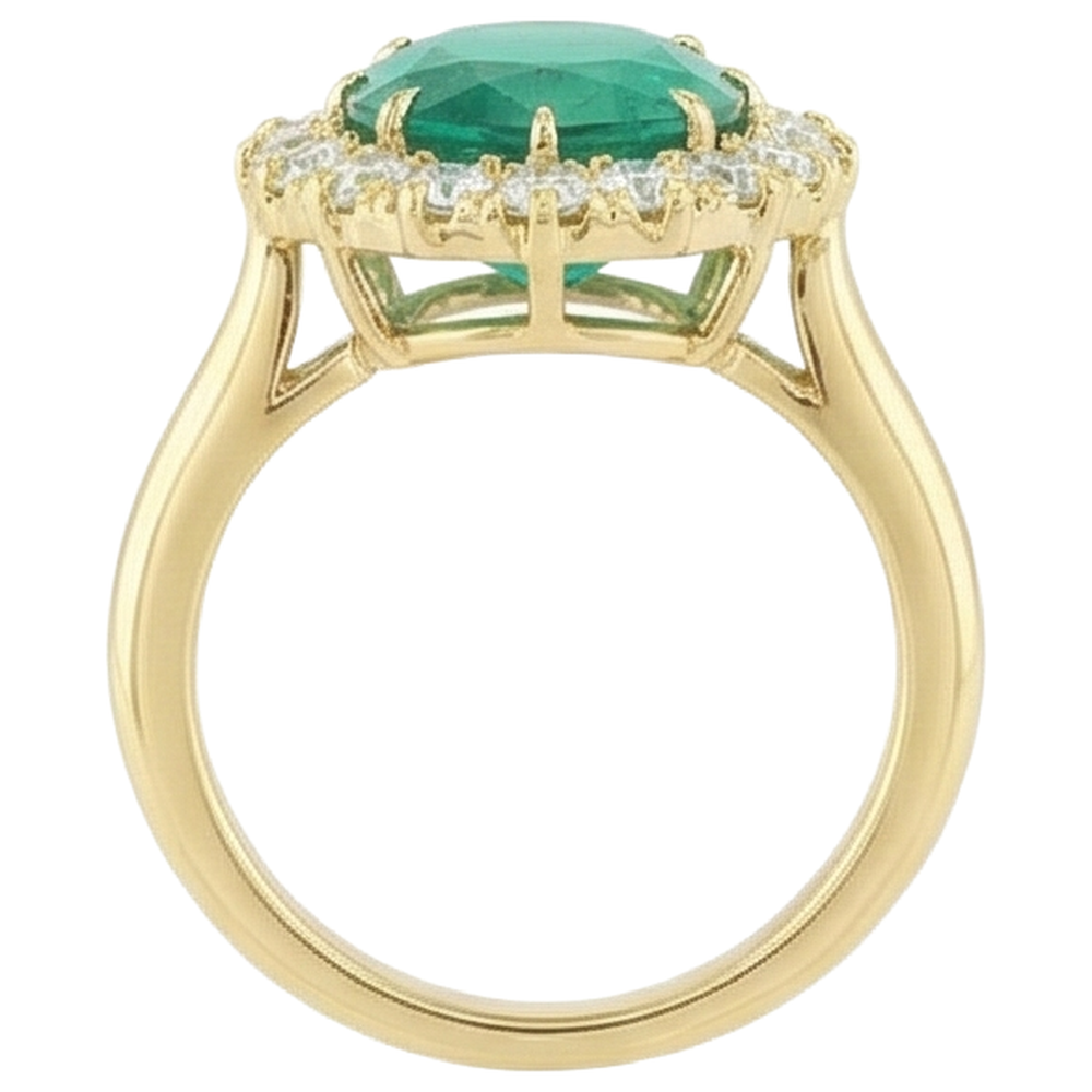 natural round emerald 7.50ct ring with diamond accents