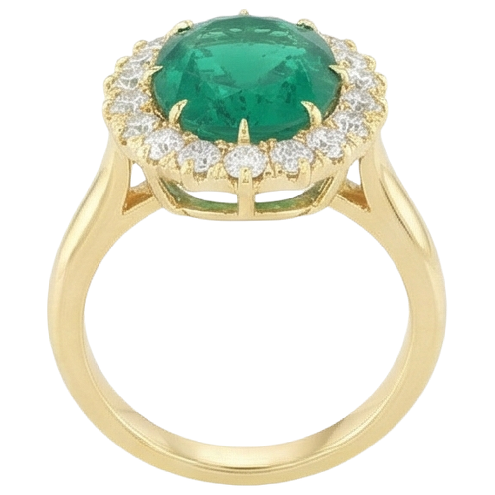 natural round emerald 7.50ct ring profile view