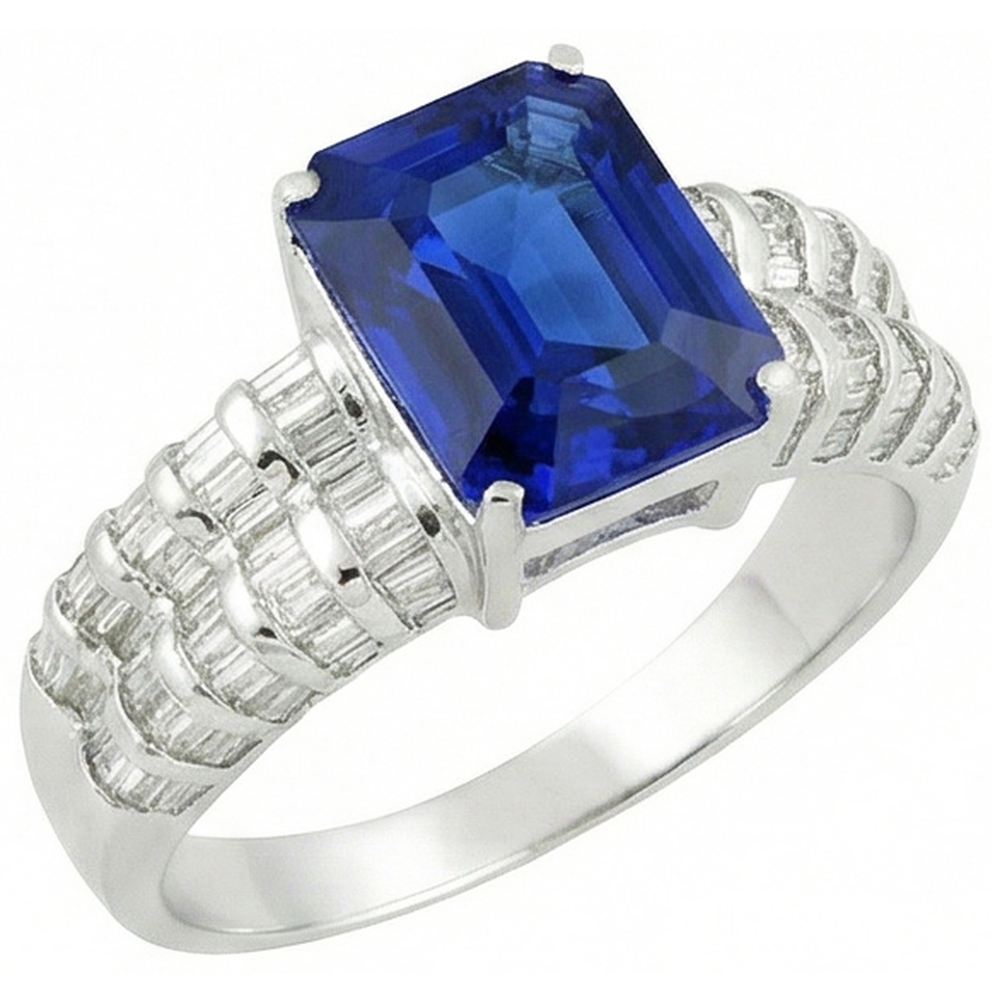 natural baguette sapphire 7.50ct ring front view