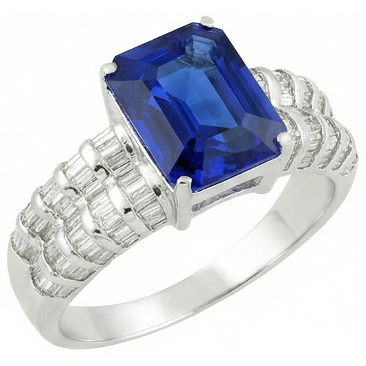 natural baguette sapphire 7.50ct ring front view