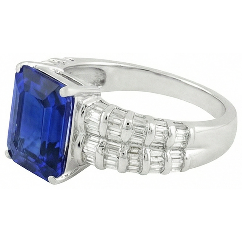 natural baguette sapphire 7.50ct ring close up detail