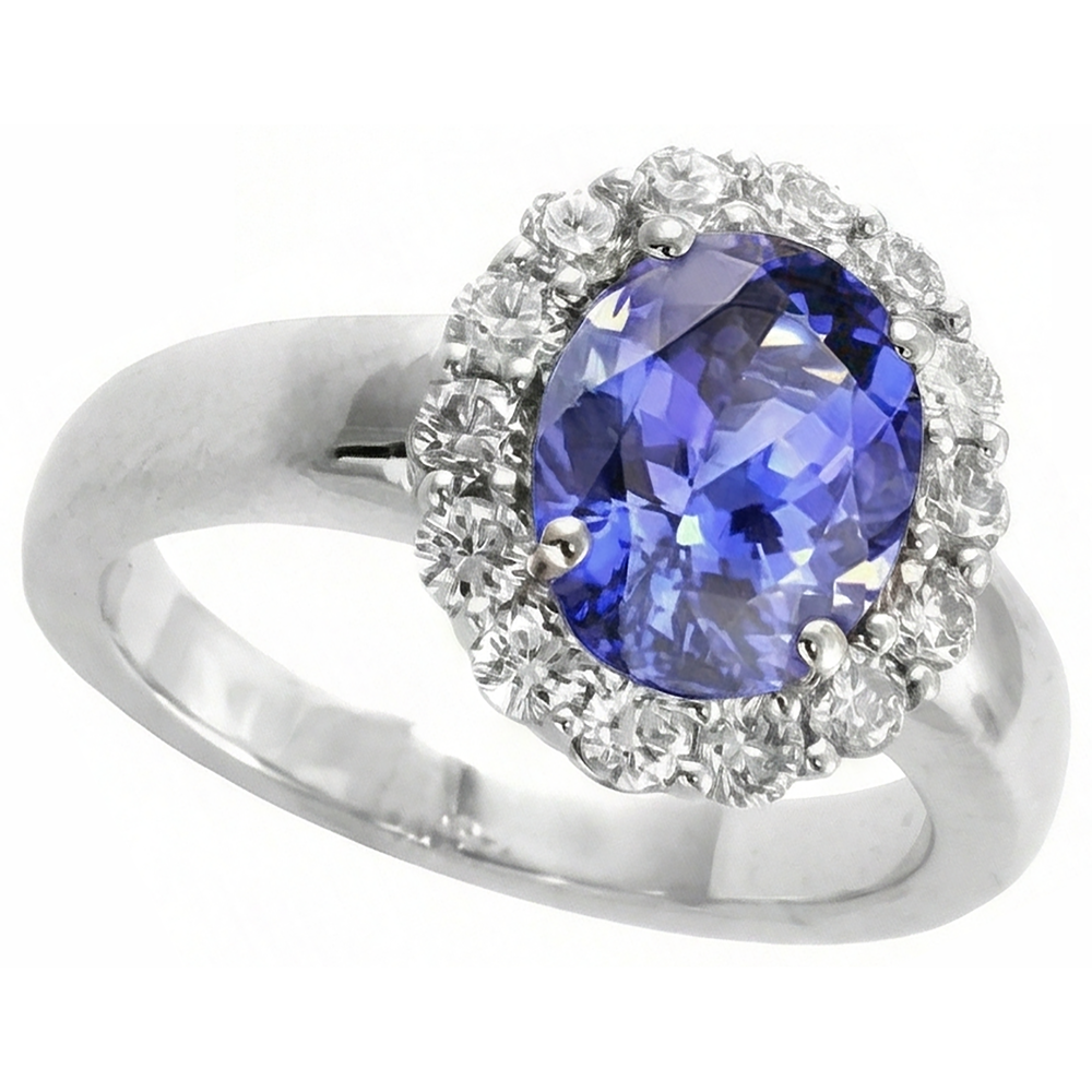 natural round tanzanite 7.50ct ring top view