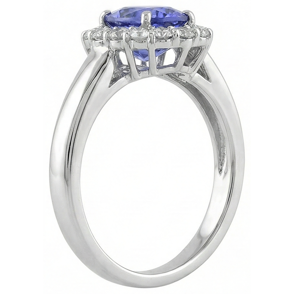 natural round tanzanite 7.50ct ring on white background