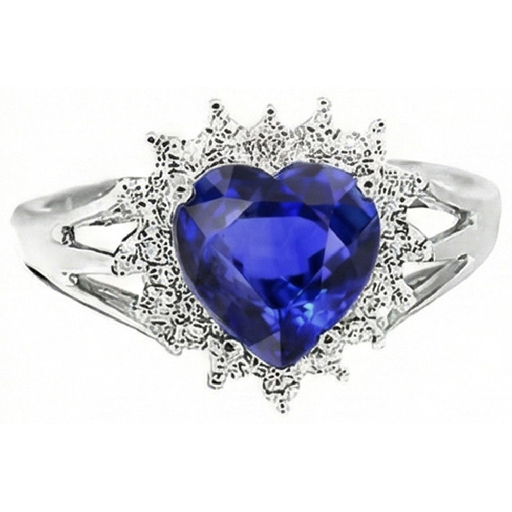 7.60 Ct Heart Sri Lanka Blue Sapphire And Natural Earth Mined Diamond ( Not Lab Grown ) s Ring