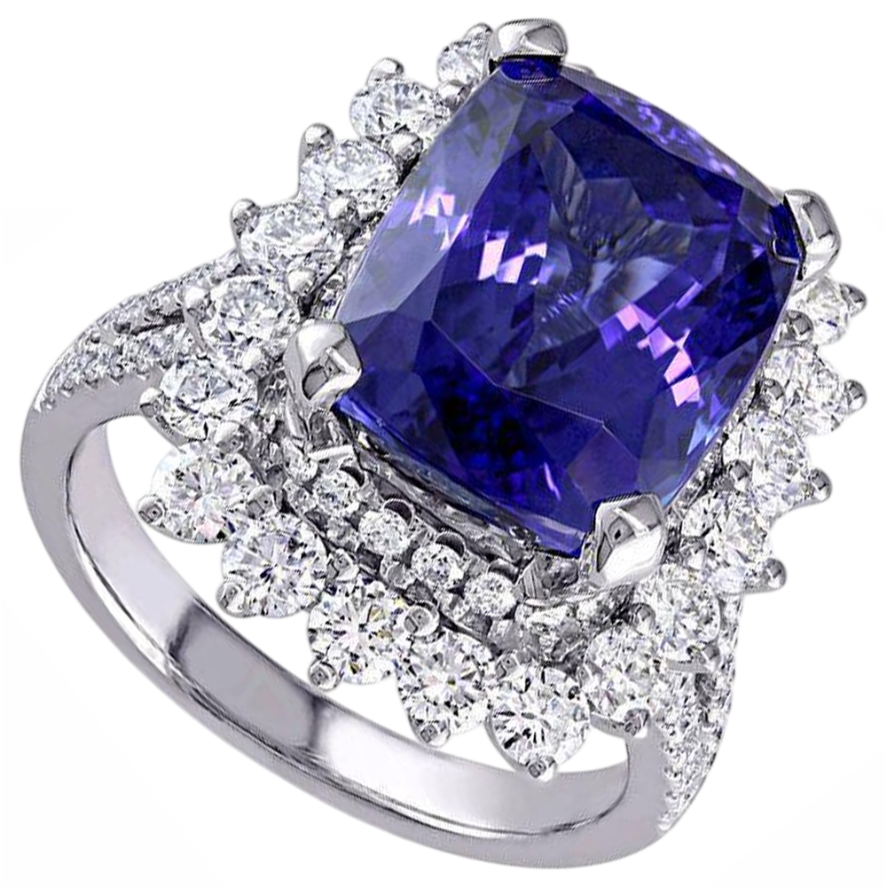 natural round tanzanite 7.75ct ring top view