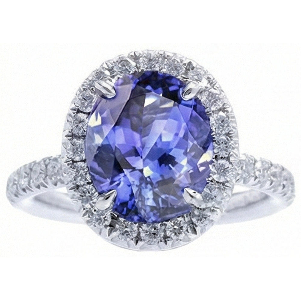 7.75 Ct Gold Jewelry Oval Tanzanite With Halo Natural Earth Mined Diamond ( Not Lab Grown )  Ring