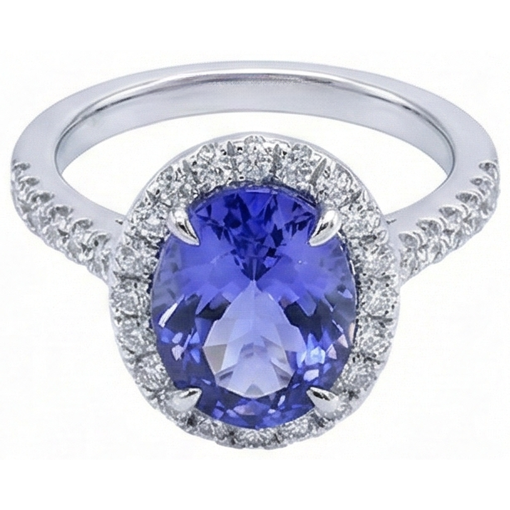 7.75 Ct Gold Jewelry Oval Tanzanite With Halo Natural Earth Mined Diamond ( Not Lab Grown )  Ring