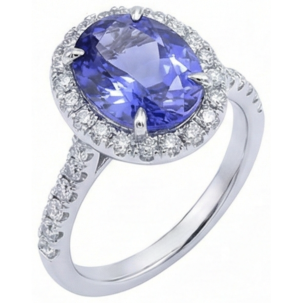 7.75 Ct Gold Jewelry Oval Tanzanite With Halo Natural Earth Mined Diamond ( Not Lab Grown )  Ring