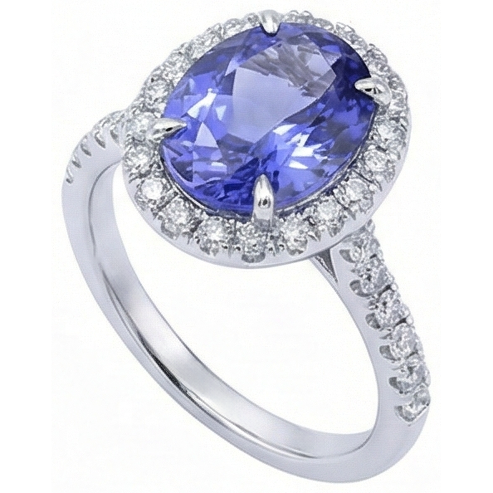 7.75 Ct Gold Jewelry Oval Tanzanite With Halo Natural Earth Mined Diamond ( Not Lab Grown )  Ring