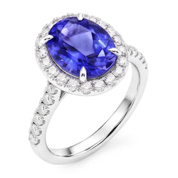 7.75 Ct Gold Jewelry Oval Tanzanite With Halo Natural Earth Mined Diamond ( Not Lab Grown )  Ring