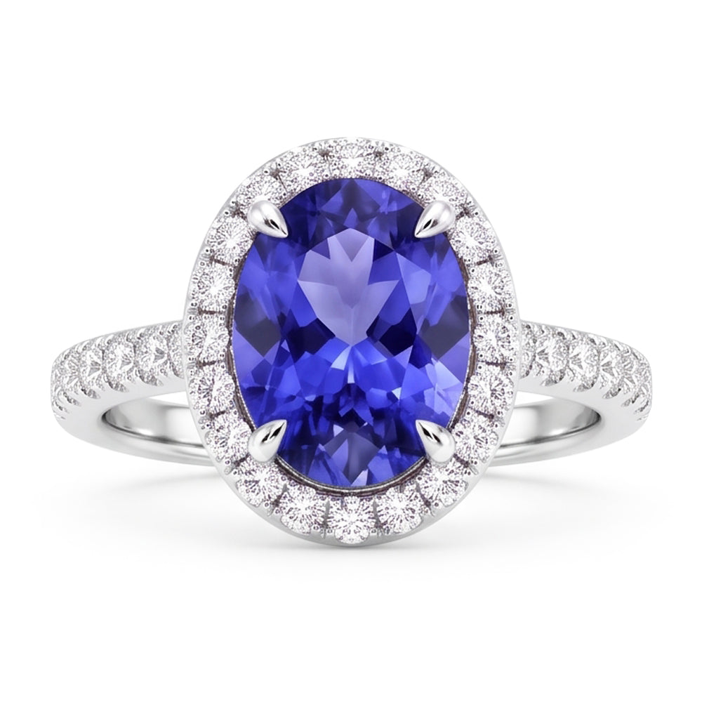 7.75 Ct Gold Jewelry Oval Tanzanite With Halo Natural Earth Mined Diamond ( Not Lab Grown )  Ring