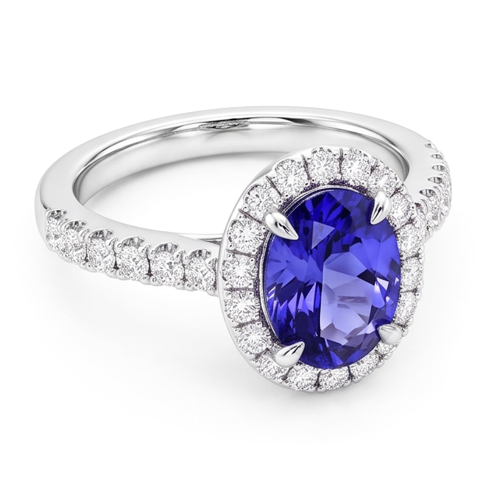7.75 Ct Gold Jewelry Oval Tanzanite With Halo Natural Earth Mined Diamond ( Not Lab Grown )  Ring