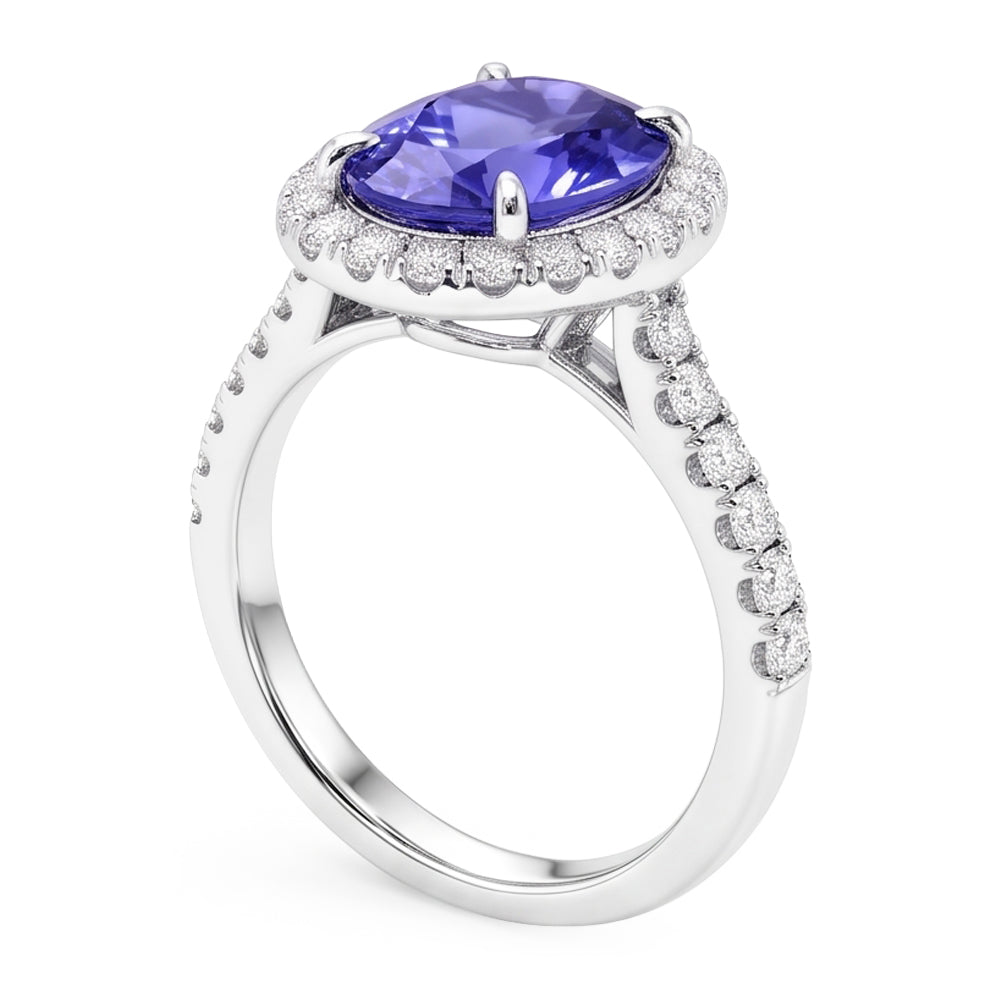 7.75 Ct Gold Jewelry Oval Tanzanite With Halo Natural Earth Mined Diamond ( Not Lab Grown )  Ring