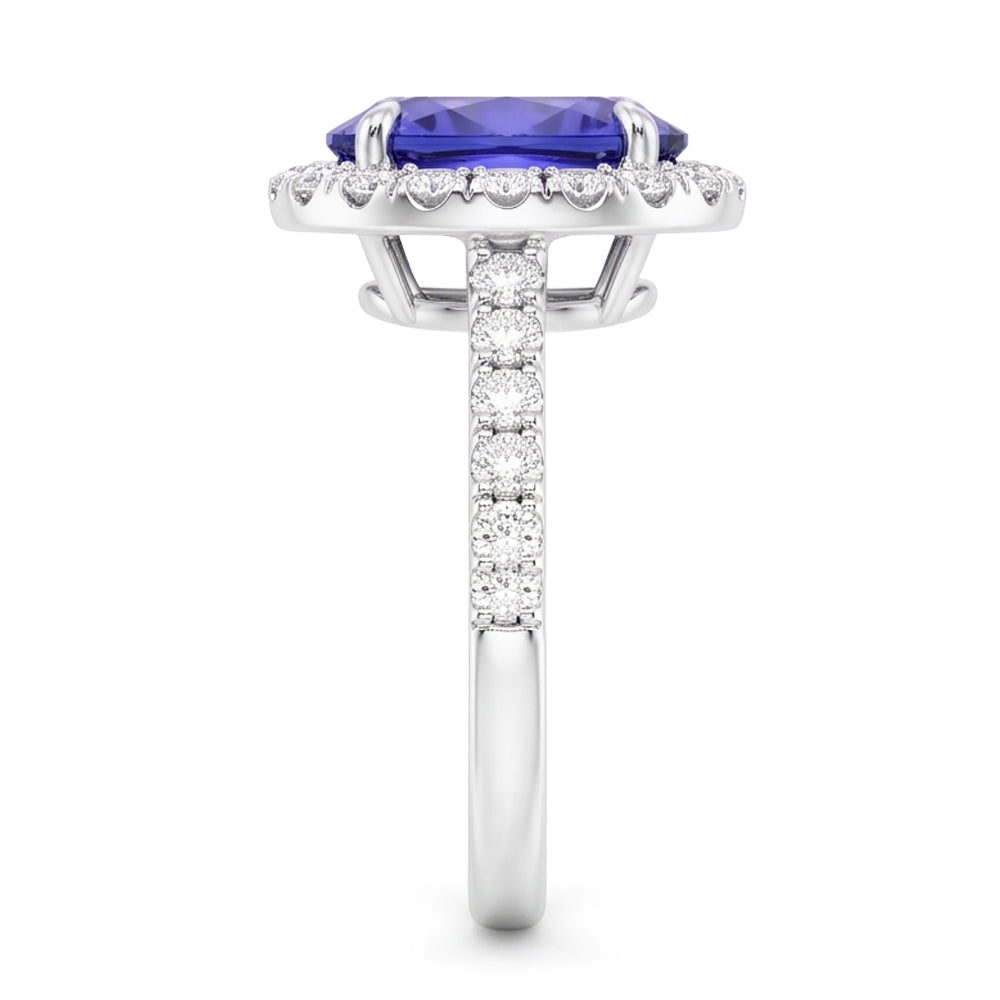 7.75 Ct Gold Jewelry Oval Tanzanite With Halo Natural Earth Mined Diamond ( Not Lab Grown )  Ring