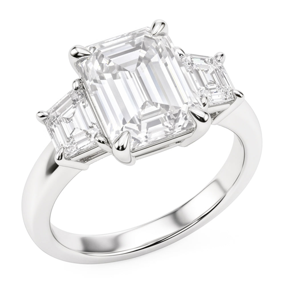 7 Carat 3 Stone Emerald Real Natural Earth Mined Diamond ( Not Lab Grown ) Ring