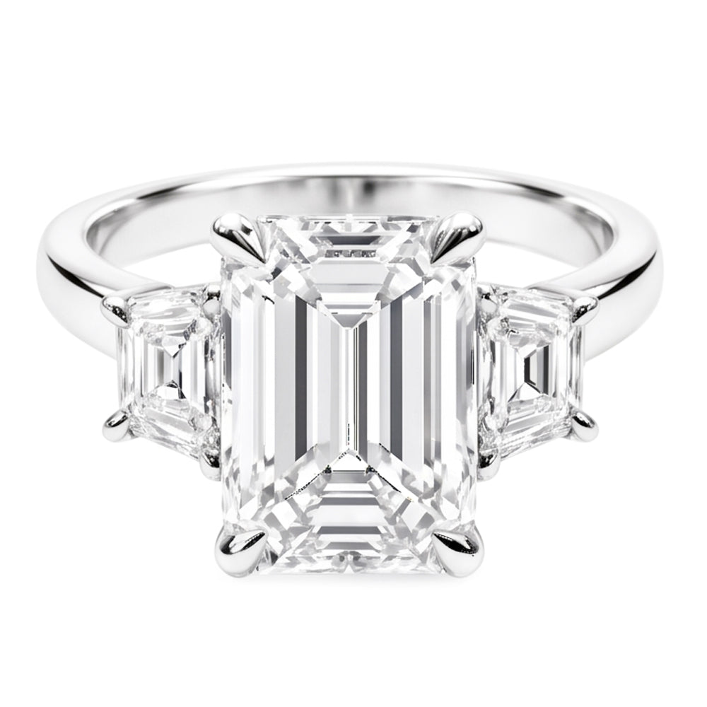 7 Carat 3 Stone Emerald Real Natural Earth Mined Diamond ( Not Lab Grown ) Ring