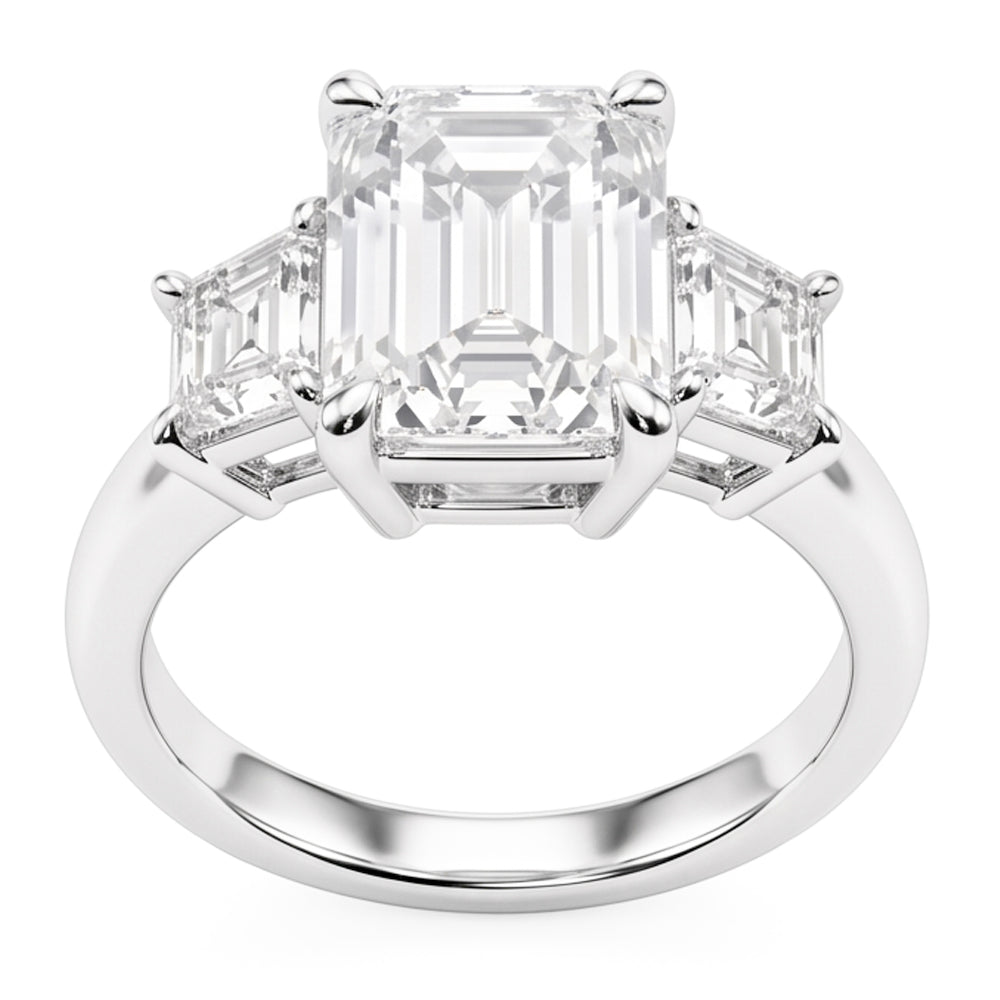 7 Carat 3 Stone Emerald Real Natural Earth Mined Diamond ( Not Lab Grown ) Ring