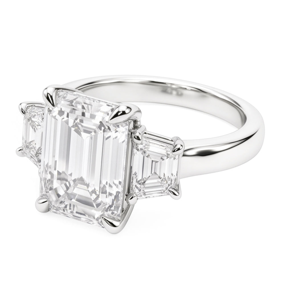 7 Carat 3 Stone Emerald Real Natural Earth Mined Diamond ( Not Lab Grown ) Ring