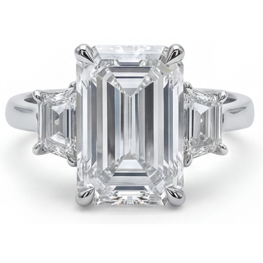 7 Carat 3 Stone Emerald Real Natural Earth Mined Diamond ( Not Lab Grown ) Ring