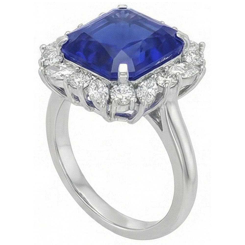 7 Carat Blue Asscher Sapphire Natural Earth Mined Diamond ( Not Lab Grown ) Ring