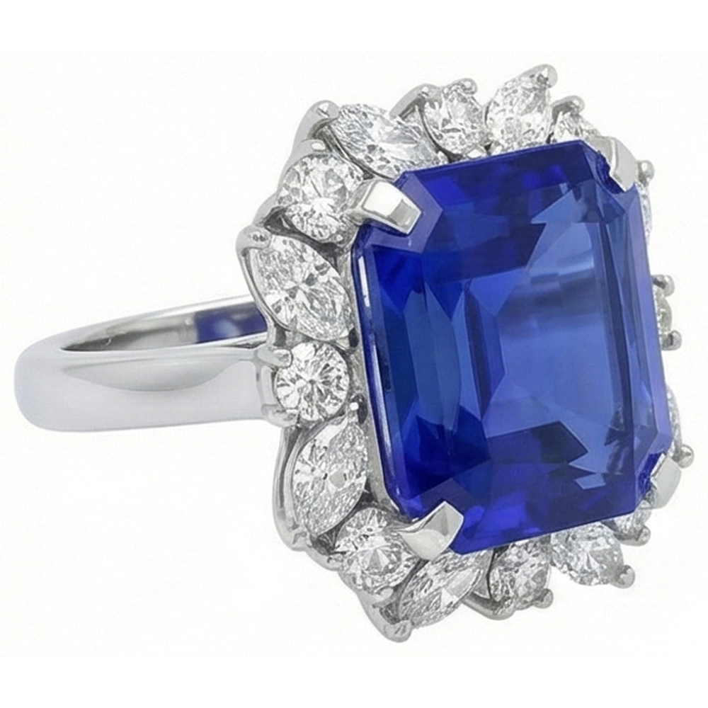 7 Carat Blue Asscher Sapphire Natural Earth Mined Diamond ( Not Lab Grown ) Ring