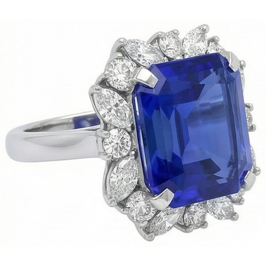 7 Carat Blue Asscher Sapphire IGI CERTIFIED Diamond Ring