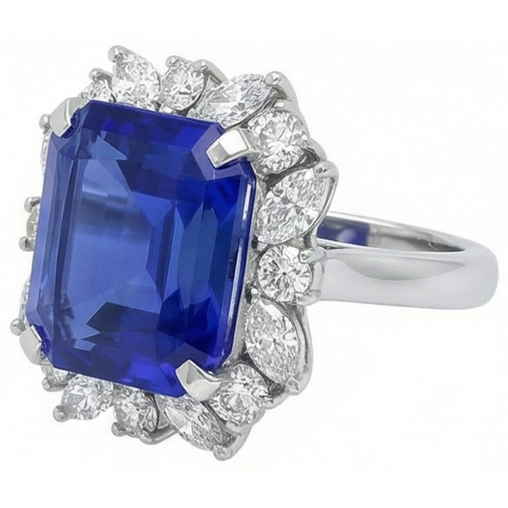 7 Carat Blue Asscher Sapphire Natural Earth Mined Diamond ( Not Lab Grown ) Ring