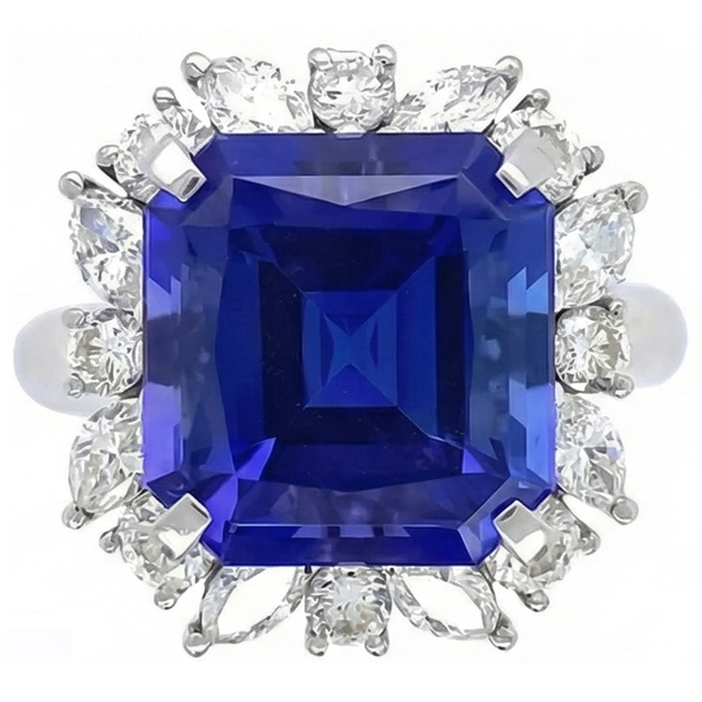 7 Carat Blue Asscher Sapphire Natural Earth Mined Diamond ( Not Lab Grown ) Ring