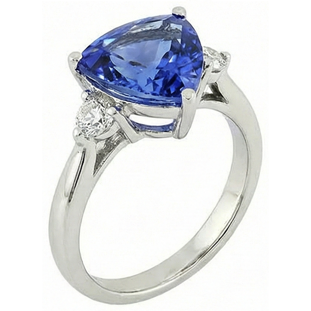 7 Carat Tanzanite & Natural Earth Mined Diamond ( Not Lab Grown )  Three Stone Ring White Gold 14K