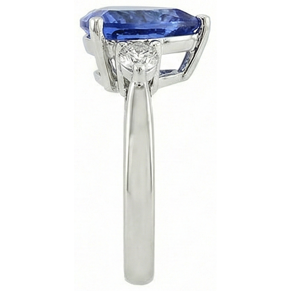 7 Carat Tanzanite & Natural Earth Mined Diamond ( Not Lab Grown )  Three Stone Ring White Gold 14K