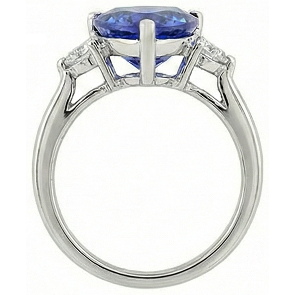 7 Carat Tanzanite & Natural Earth Mined Diamond ( Not Lab Grown )  Three Stone Ring White Gold 14K
