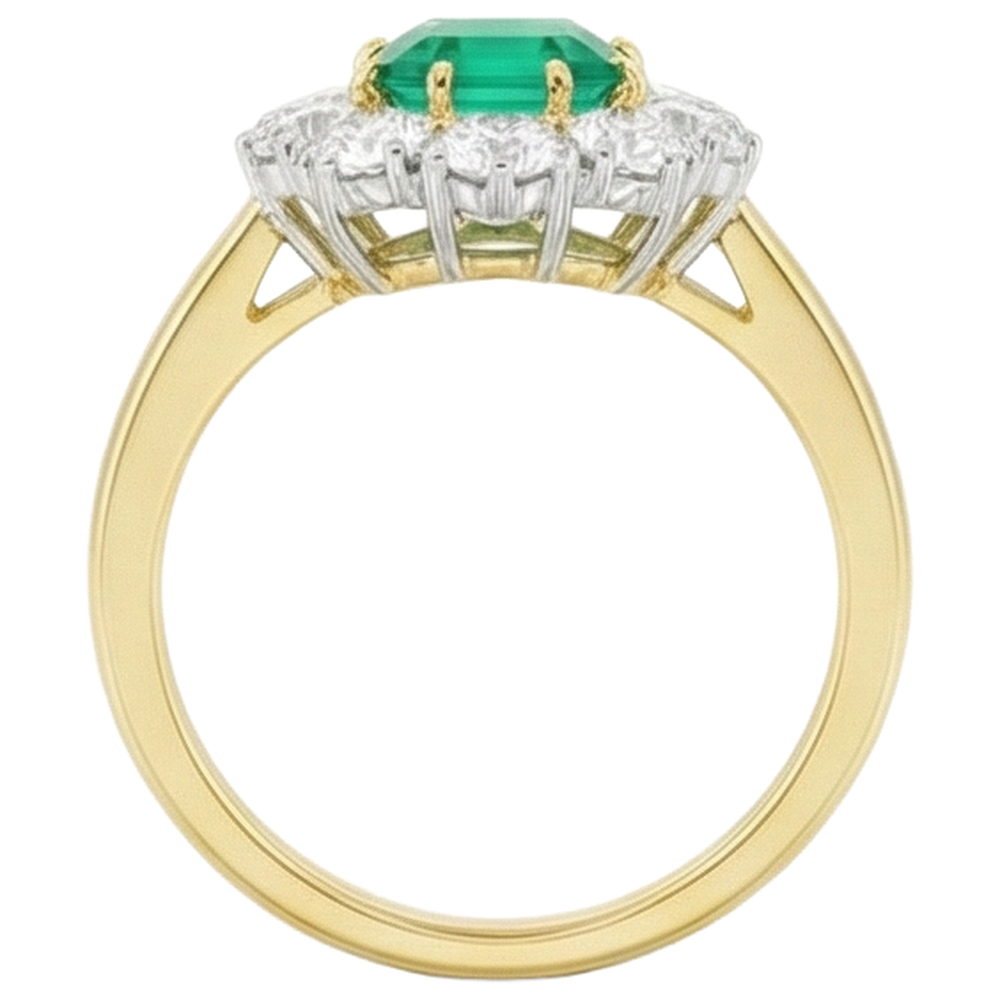natural round emerald 7ct ring on white background