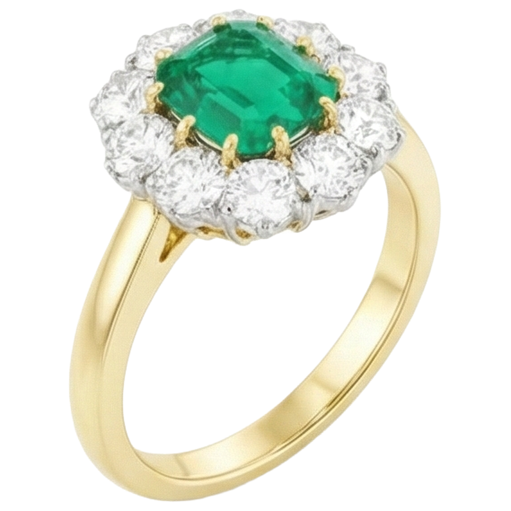 natural round emerald 7ct ring close up detail