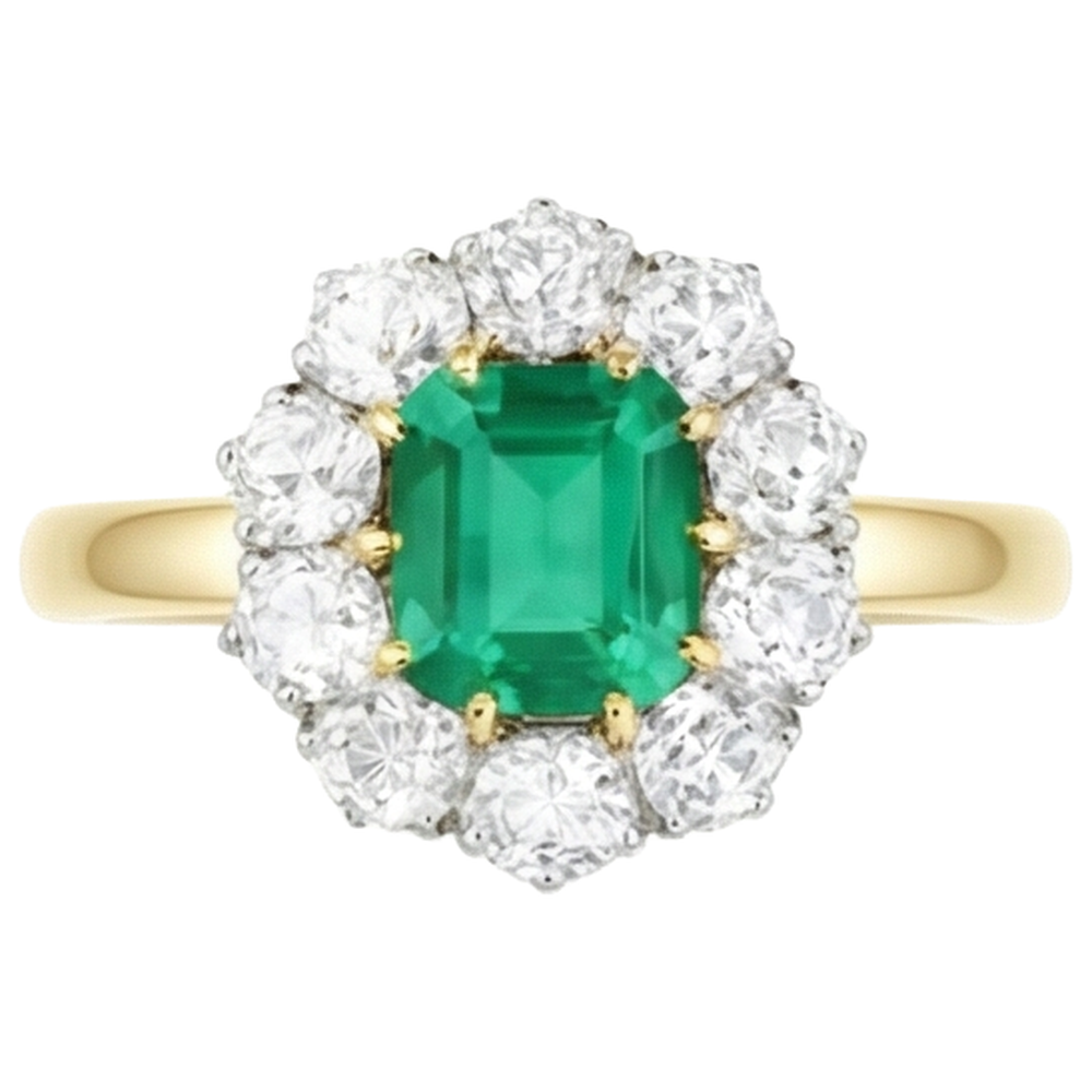 natural round emerald 7ct ring top view