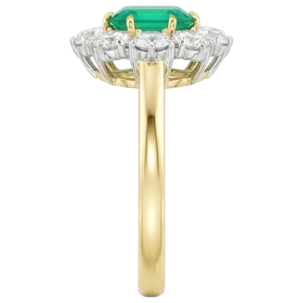 natural round emerald 7ct ring profile view