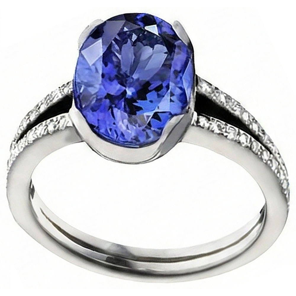 7 Carats Oval Tanzanite Natural Earth Mined Diamond ( Not Lab Grown ) s Engagement Ring White Gold 14K