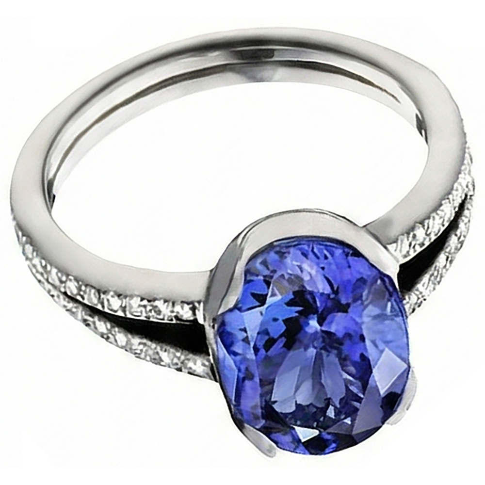 7 Carats Oval Tanzanite Natural Earth Mined Diamond ( Not Lab Grown ) s Engagement Ring White Gold 14K