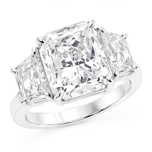 7 Carats Radiant Natural Earth Mined Diamond ( Not Lab Grown ) 3 Stone Engagement Ring Gold White