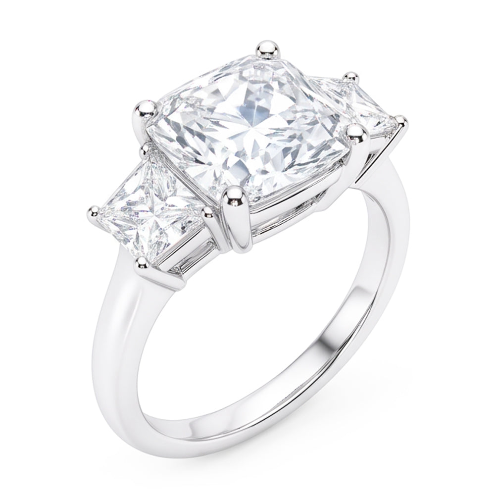 7 Carats Radiant & Trapezoid Genuine Natural Earth Mined Diamond ( Not Lab Grown ) Three Stone Ring