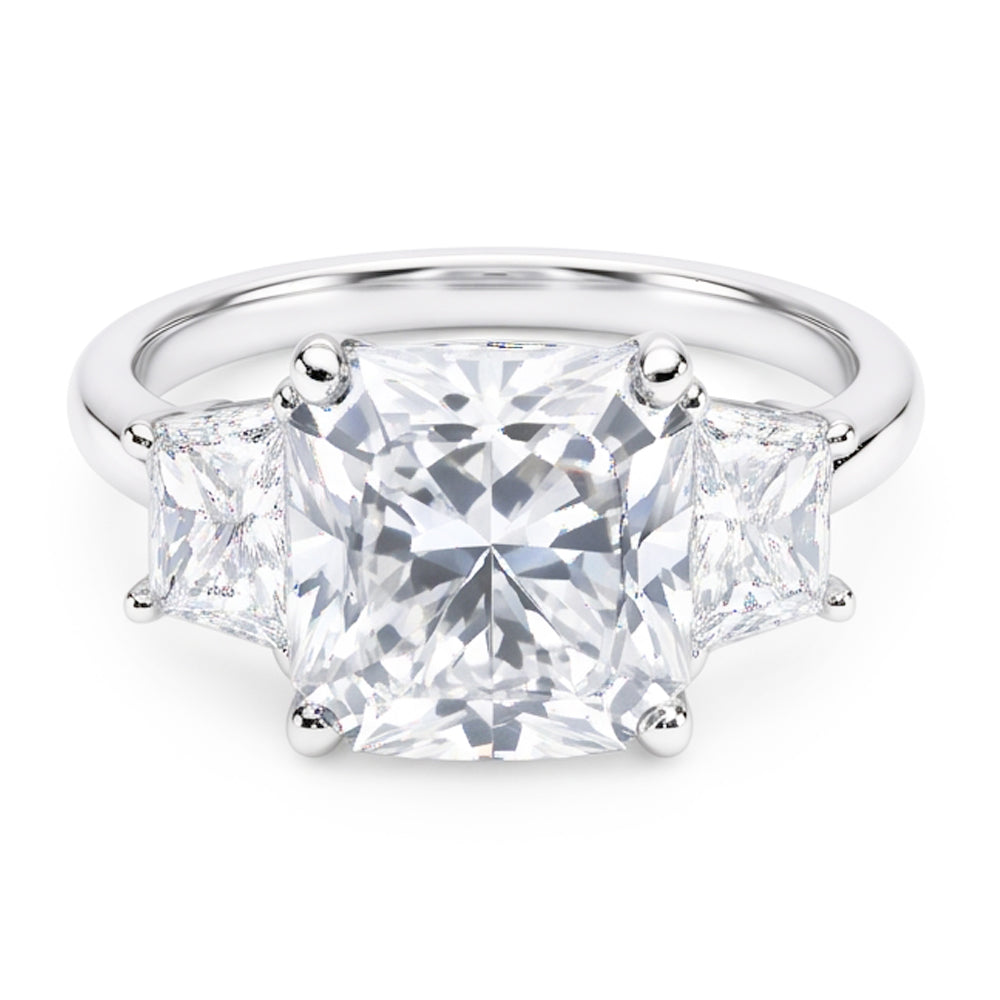 7 Carats Radiant & Trapezoid Genuine Natural Earth Mined Diamond ( Not Lab Grown ) Three Stone Ring