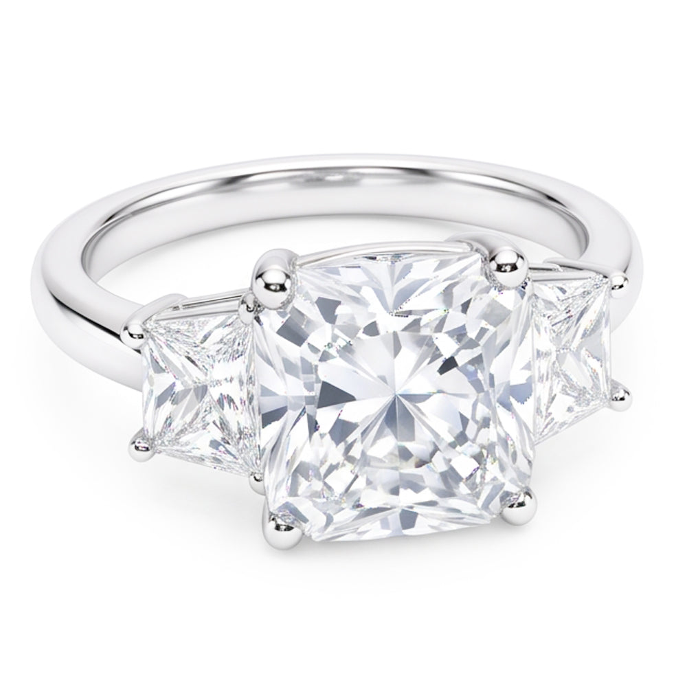 7 Carats Radiant & Trapezoid Genuine Natural Earth Mined Diamond ( Not Lab Grown ) Three Stone Ring