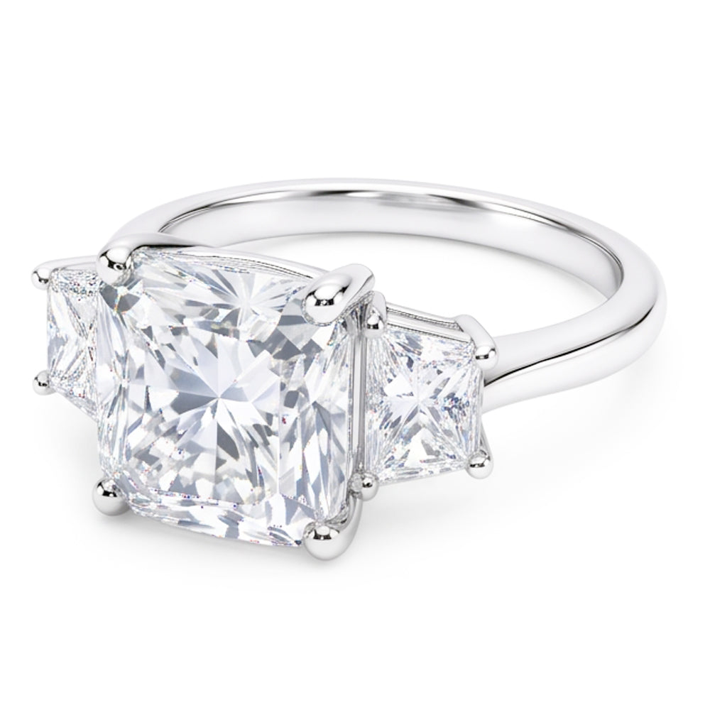 7 Carats Radiant & Trapezoid Genuine Natural Earth Mined Diamond ( Not Lab Grown ) Three Stone Ring