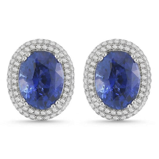 7 Carats Sapphire And IGI CERTIFIED Diamonds Women Studs Earring White Gold 14K