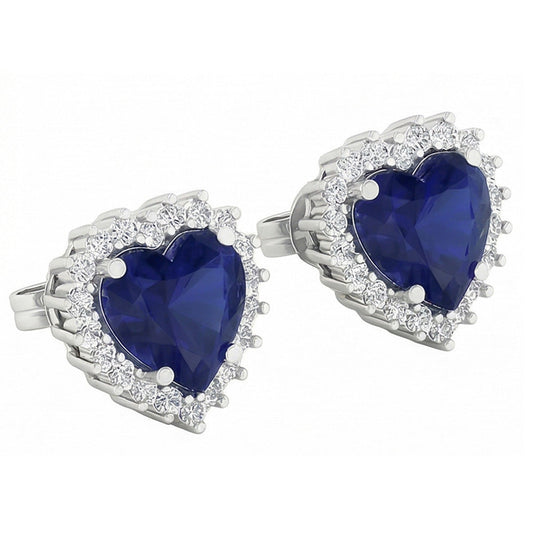 7 Ct Blue Sapphire & Round IGI CERTIFIED Diamonds Lady Studs Earring White Gold