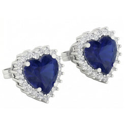 7 Ct Blue Sapphire & Round Natural Earth Mined Diamond ( Not Lab Grown )s Lady Studs Earring White Gold