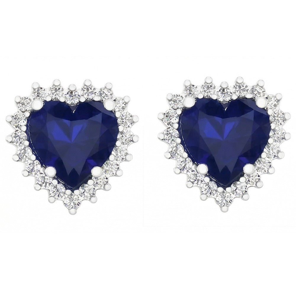 7 Ct Blue Sapphire & Round Natural Earth Mined Diamond ( Not Lab Grown )s Lady Studs Earring White Gold