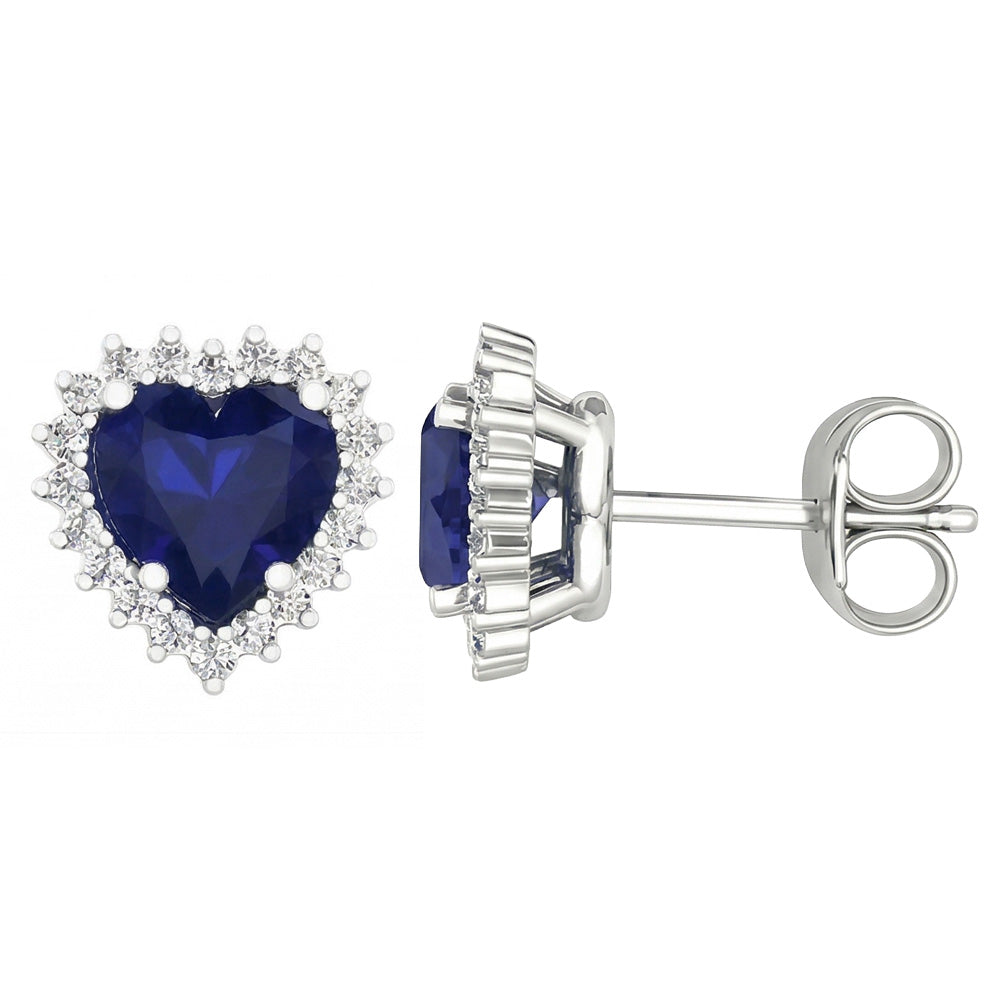 7 Ct Blue Sapphire & Round Natural Earth Mined Diamond ( Not Lab Grown )s Lady Studs Earring White Gold