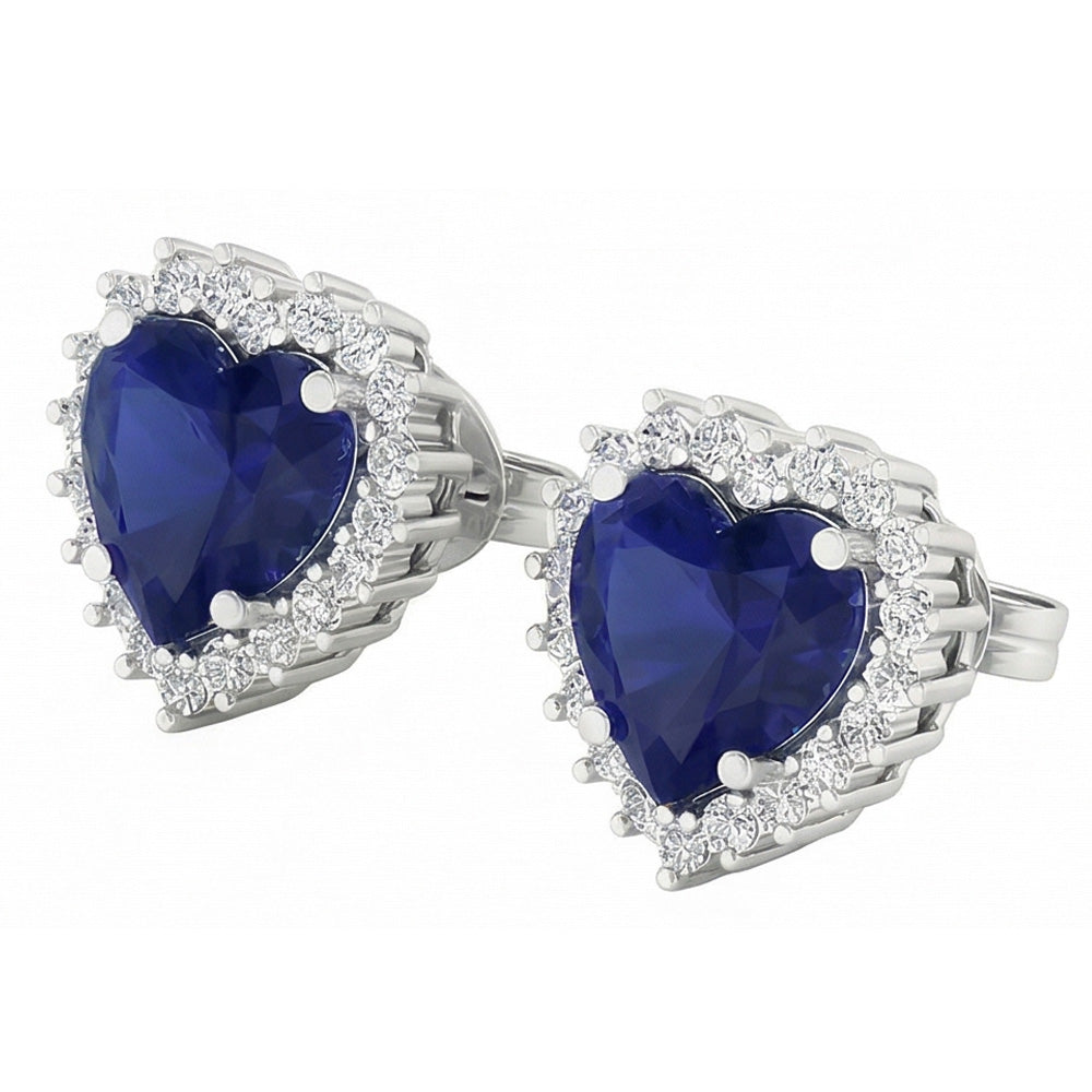 7 Ct Blue Sapphire & Round Natural Earth Mined Diamond ( Not Lab Grown )s Lady Studs Earring White Gold